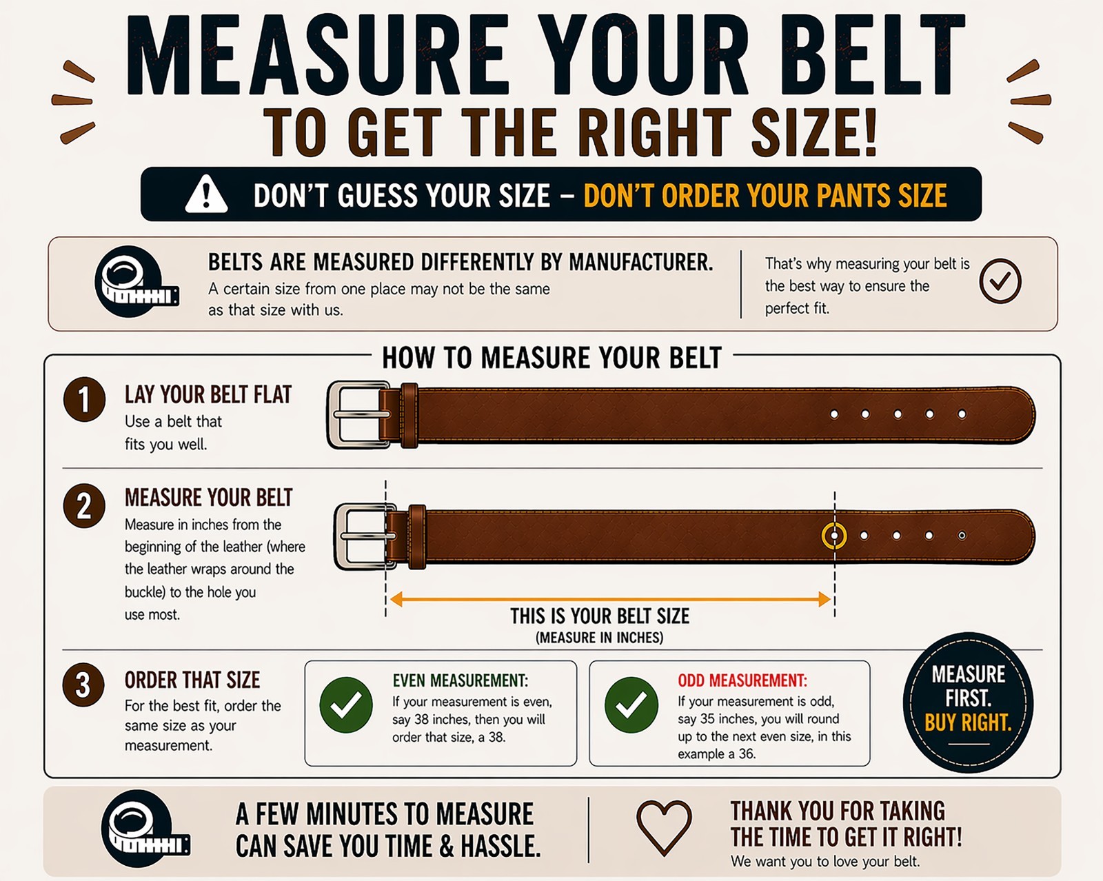 Men’s Buffalo Full Grain Solid Leather Belt, 1.5″ width, Handmade in Colorado