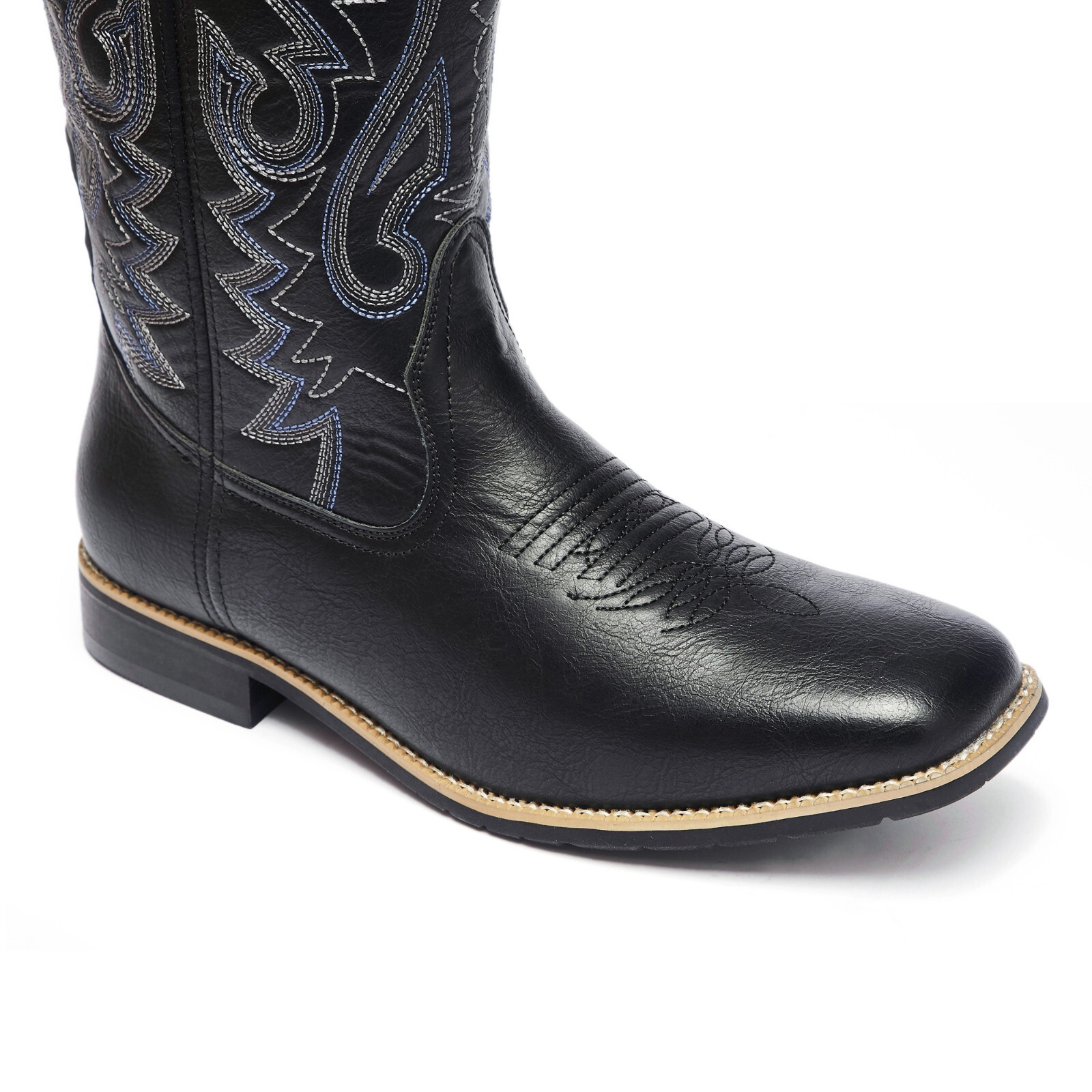 Black Men’s Cowboy Western Embroidered Square Toe Boots
