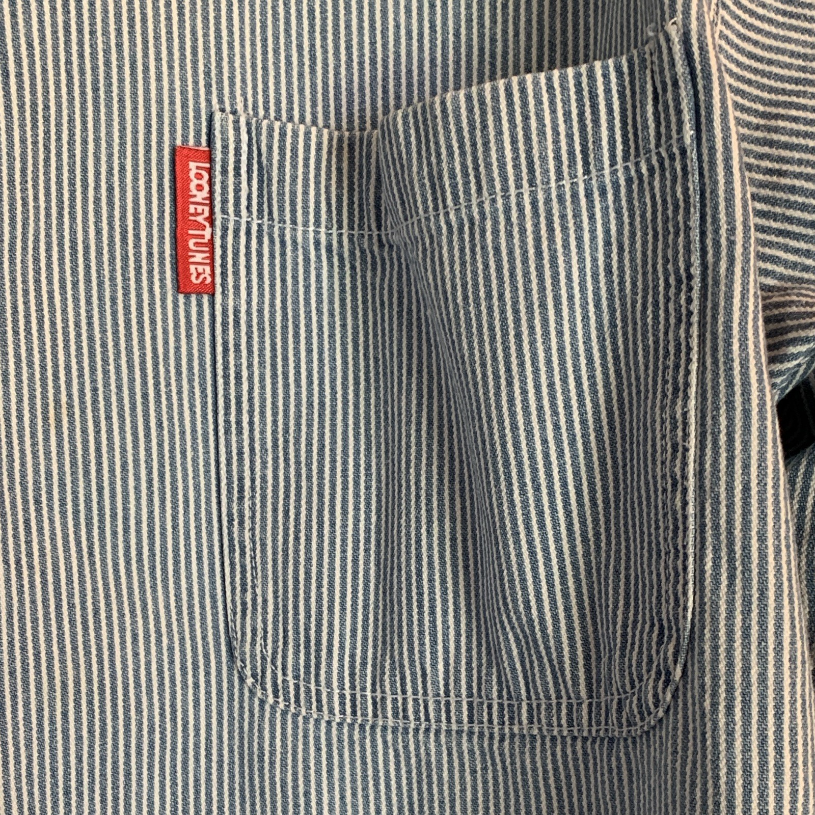 Warner Bros Looney Tunes Embroidered Blue White Striped Cotton Shirt S