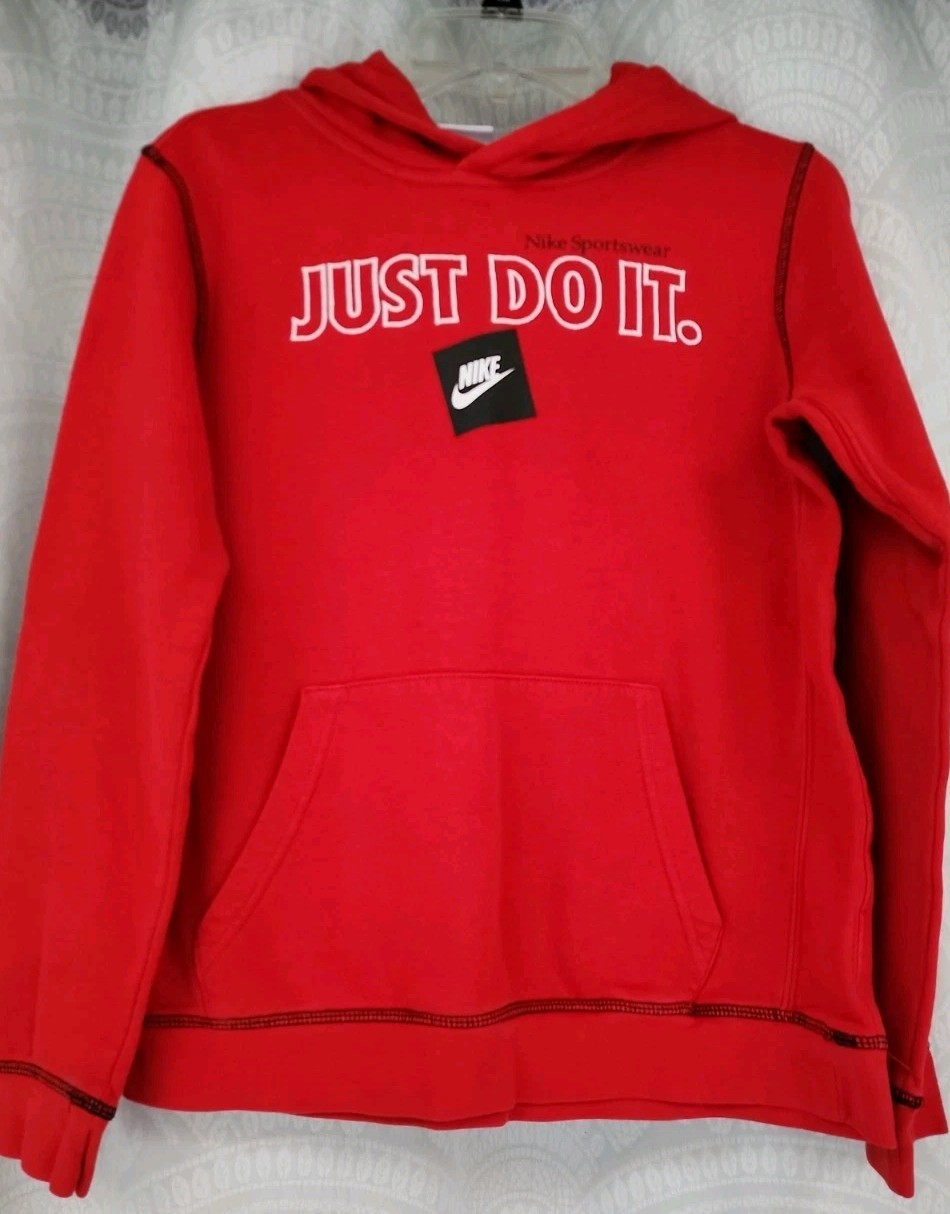 Youth’s Nike Red “Just Do It” Pullover Pocket Hoodie Kid’s Size XL T24