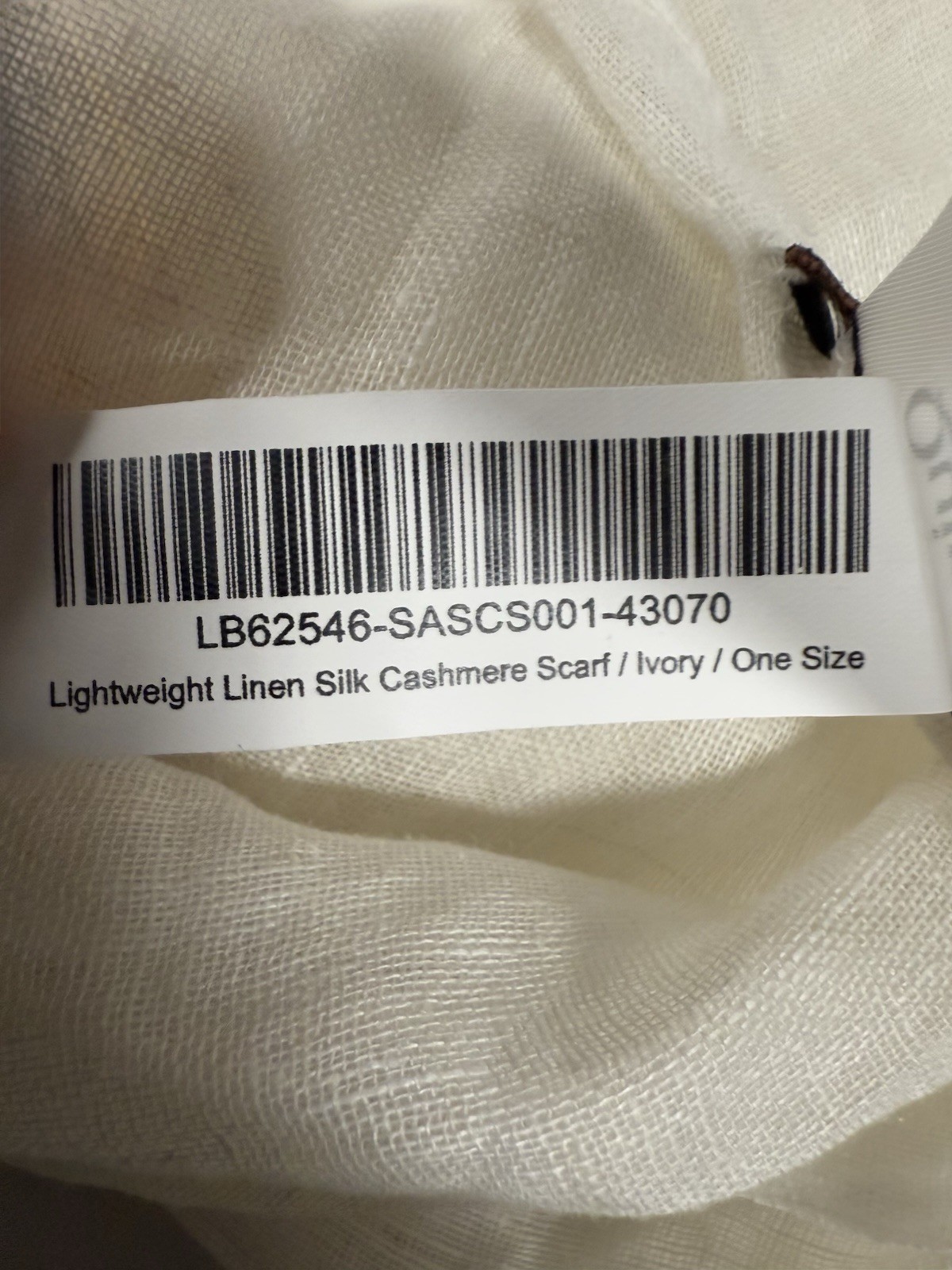 Quince Lightweight Linen Silk Cashmere Scarf Ivory 28×79 One Size