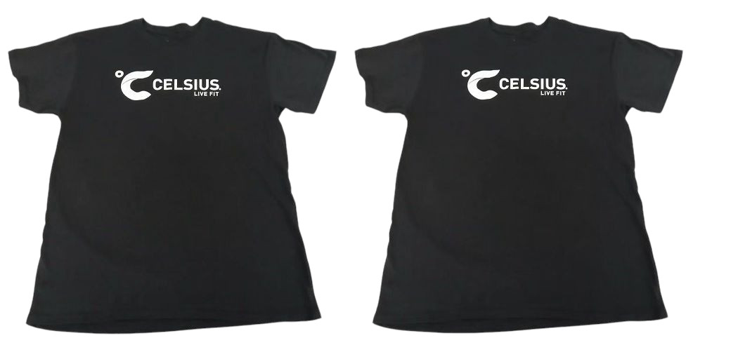 2 PACK Celsius Energy Drink Live Fit Premium Logo Unisex Goodtimes T-shirt LARGE