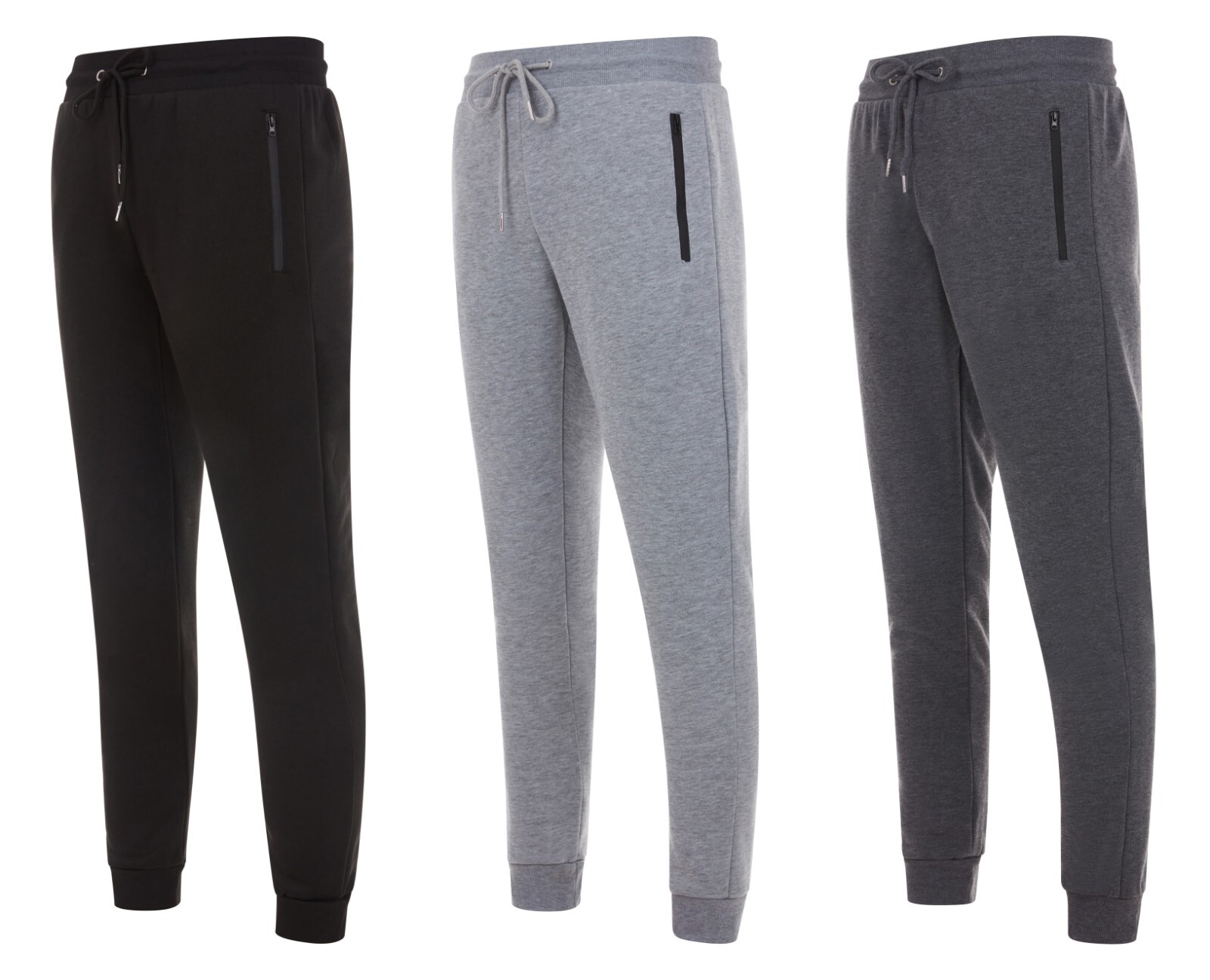 3 PACK: Men’s Fleece Lined Slim Fit Casual Tech Jogger Sweatpants Zipper Pockets