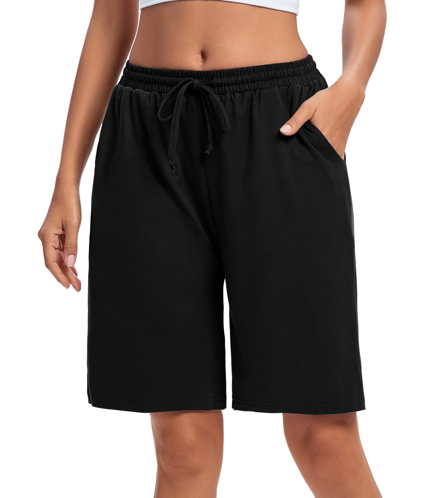 Bermuda Shorts for Women Knee Length Workout Pajama Shorts Casual Elastic Wai…