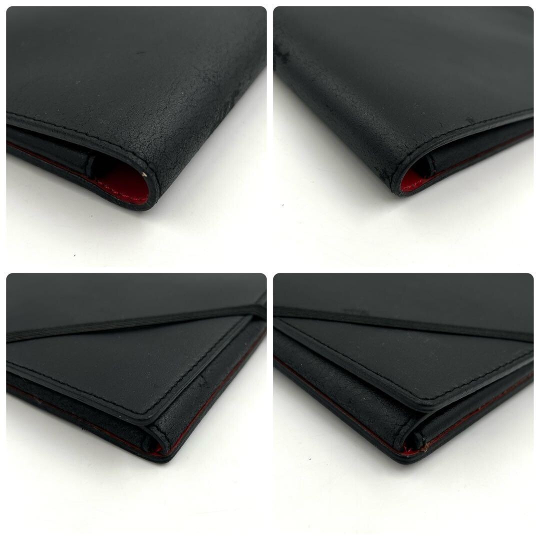 CELINE Black Leather Clutch Bag File Case Square Gold Logo Plate 675 Women’s
