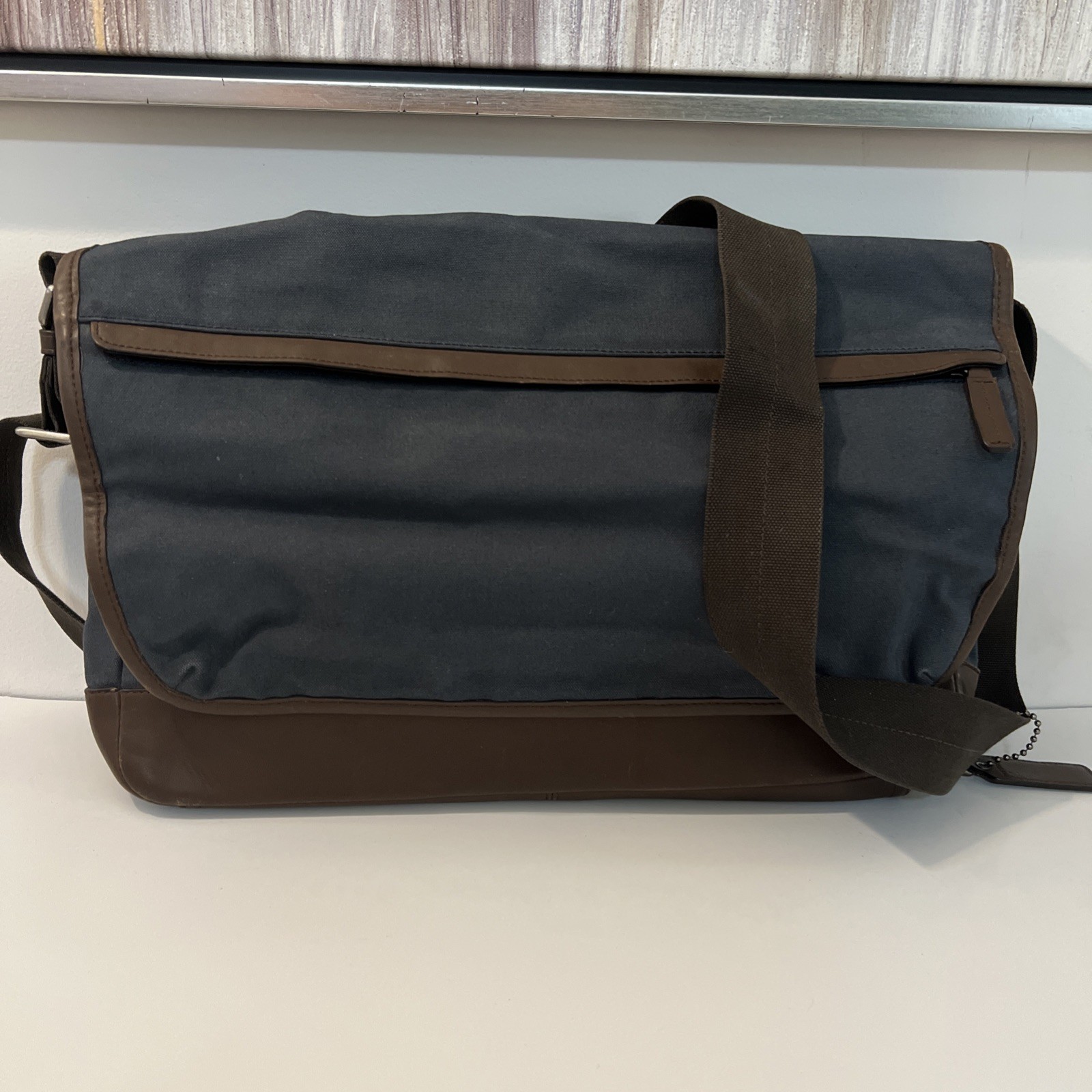 COACH Camden Messenger Bag Brown Grayish-blue Canvas Leather Trim 70829