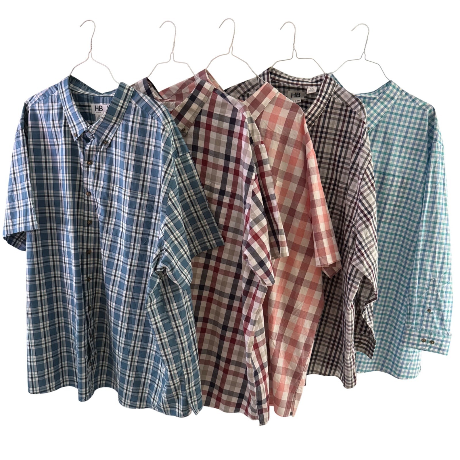 HB Harbor Bay Fit by DXL Button Down Shirt Bundle Mens 4XL Plaid 5 Piece Lot