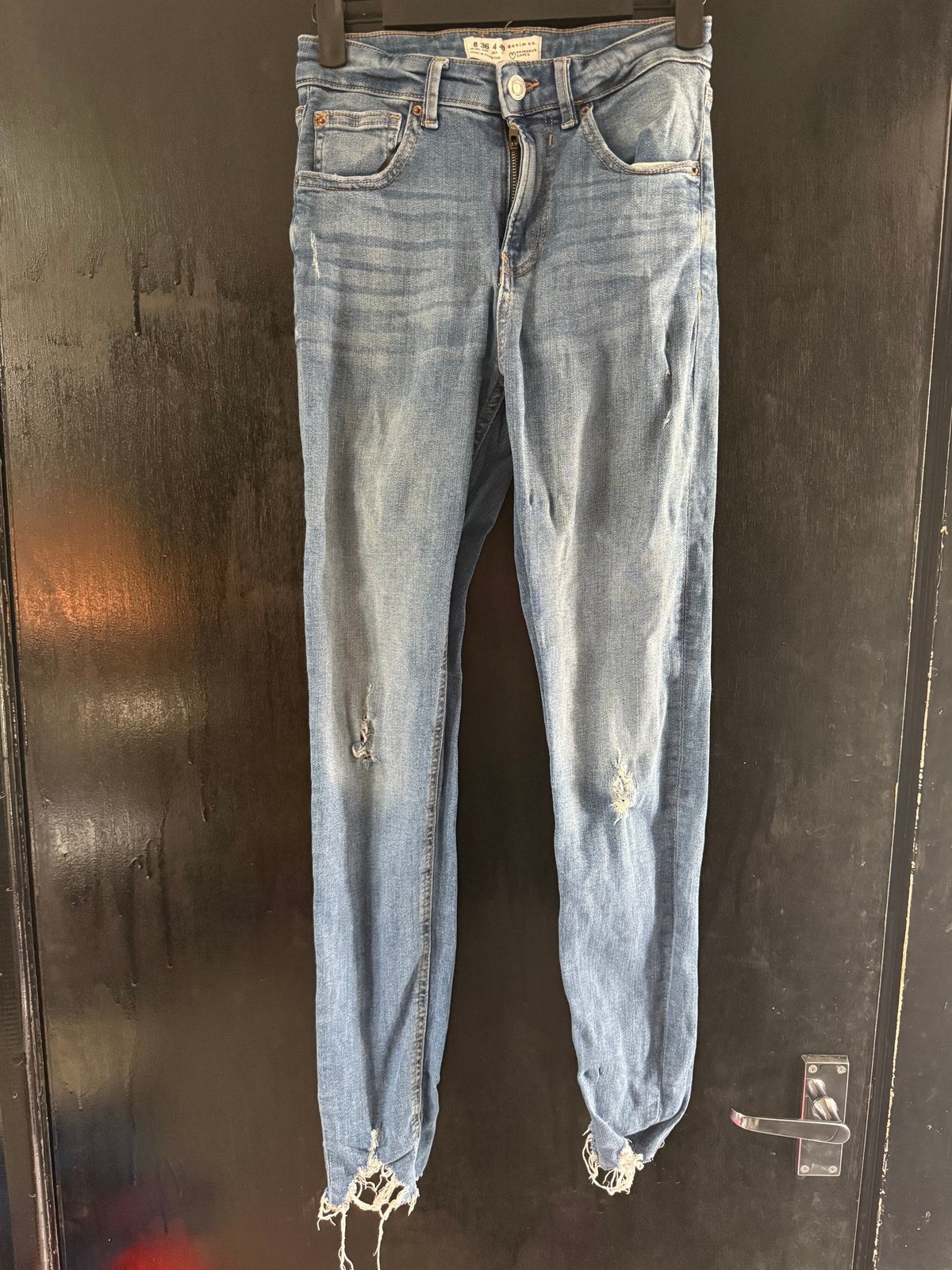 Primark Denim Co Distressed Ripped Skinny Jeans Size UK 8 Blue Raw Edge