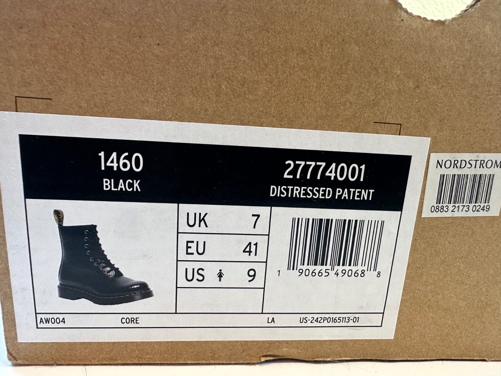 Dr. Martens 1460 Distressed Patent Leather Boots – Black – Women’s US 9 – NIB