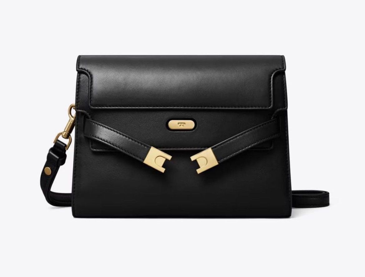 Tory Burch Lee Radziwill Colorblock Pebbled Shoulder Bag Black Leather NEW