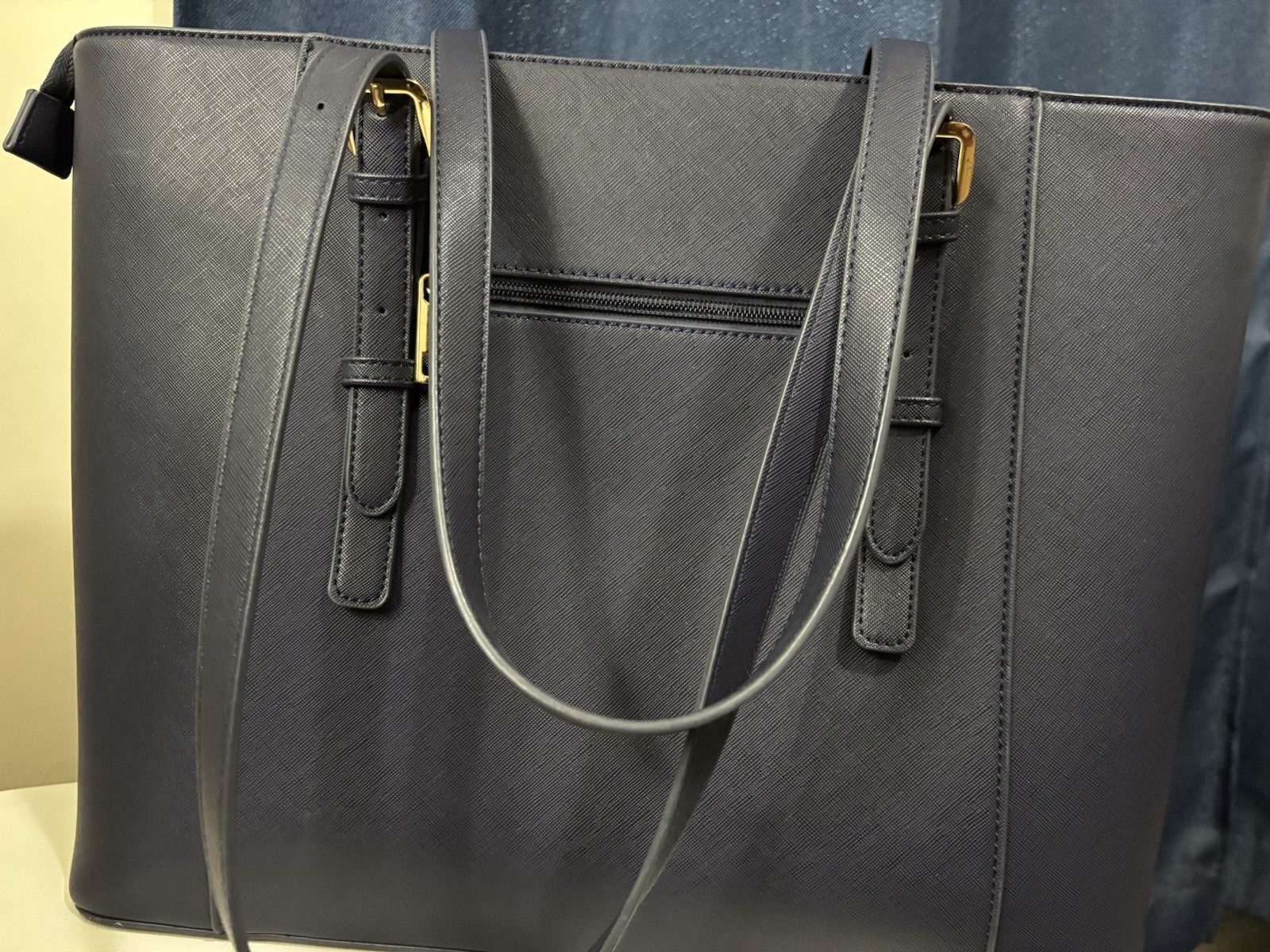 LOVEVOOK Navy Large Tote Zip Top w/ Gold Hardware, Detachable Strap, Pockets