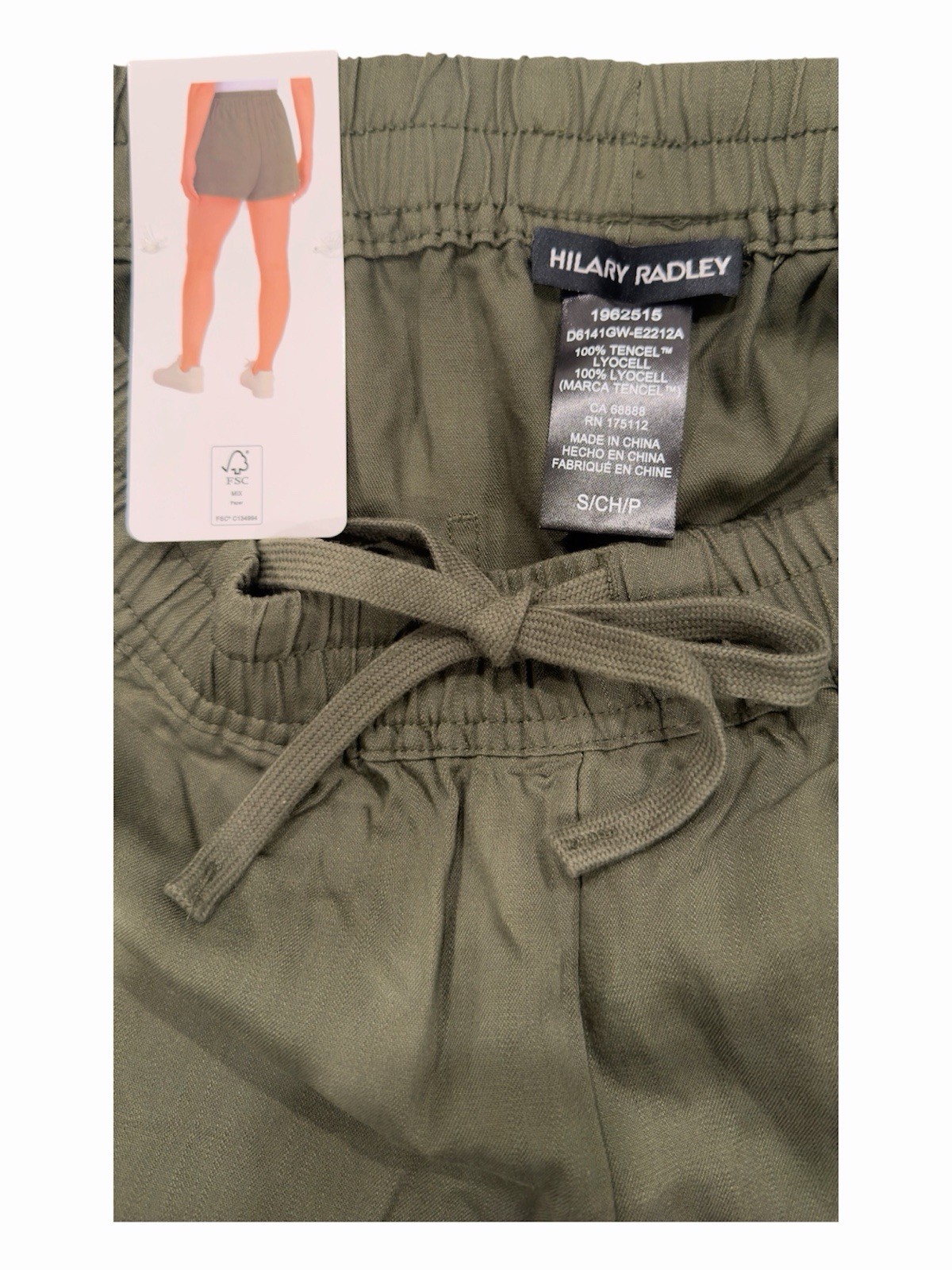 Hilary Radley Women’s Green Lyocell Athletic Shorts Pull-On Drawstring Pockets S