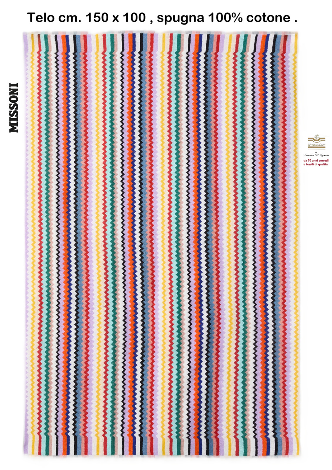 MISSONI sponge cloth cm. 150 x 100; sea pool bath etc. 100% cotton unisex
