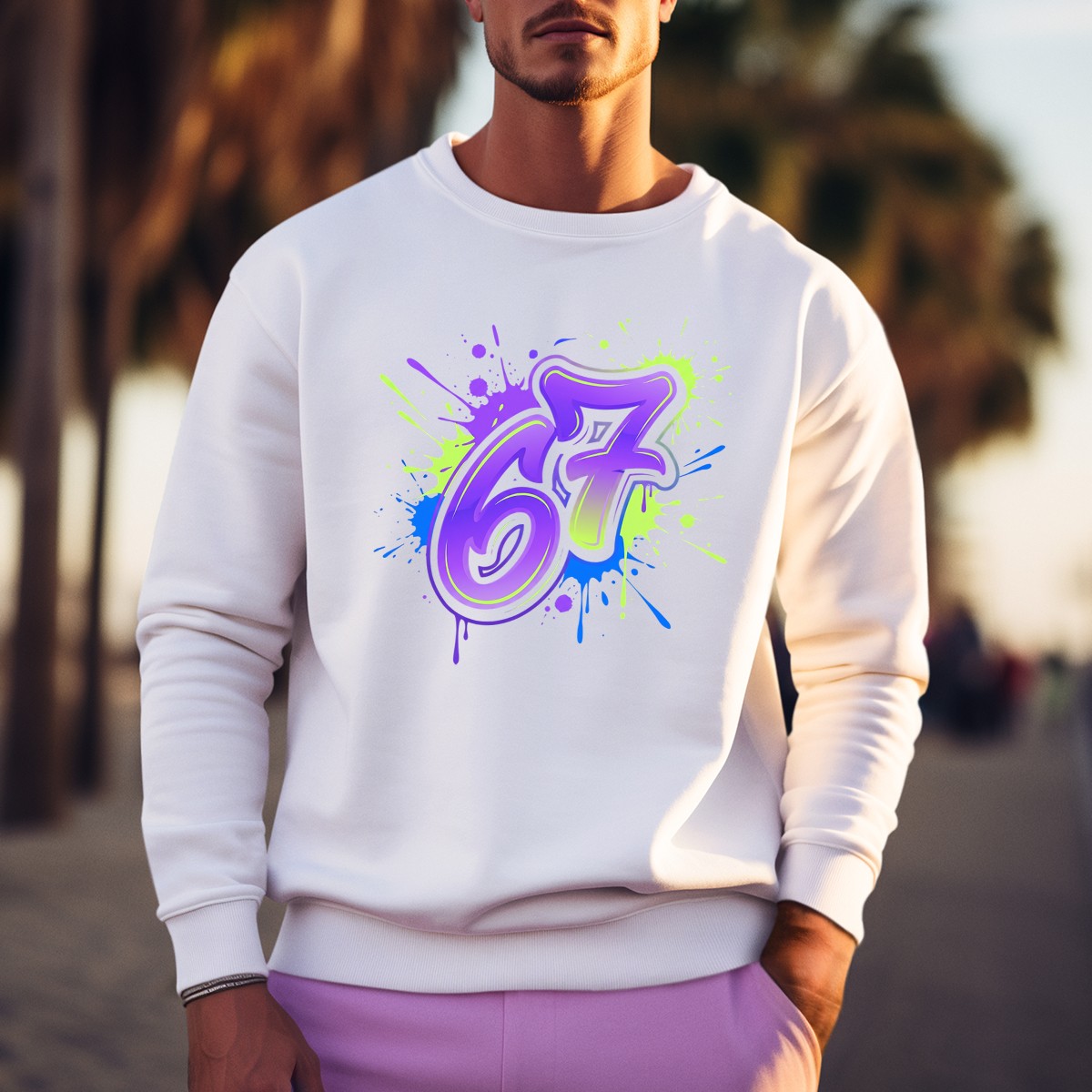 Bright 67 Graffiti Paint Slogan Unisex Sweatshirt Six Seven Graphic Jumper