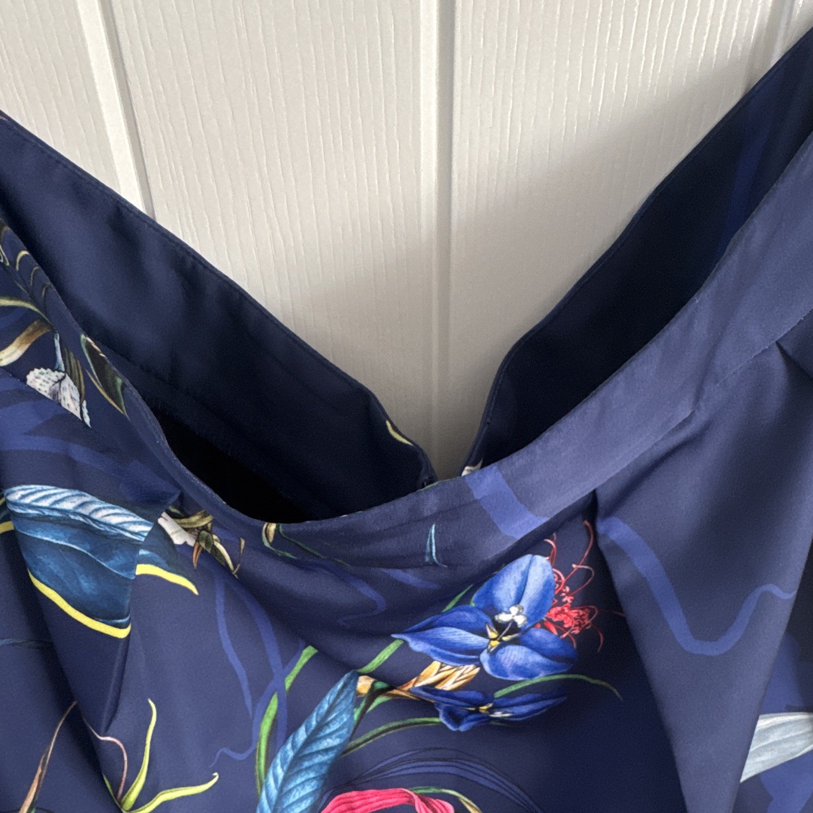 NEXT Navy Floral Satin A-Line Midi Lined Zip Skirt Tall UK 20