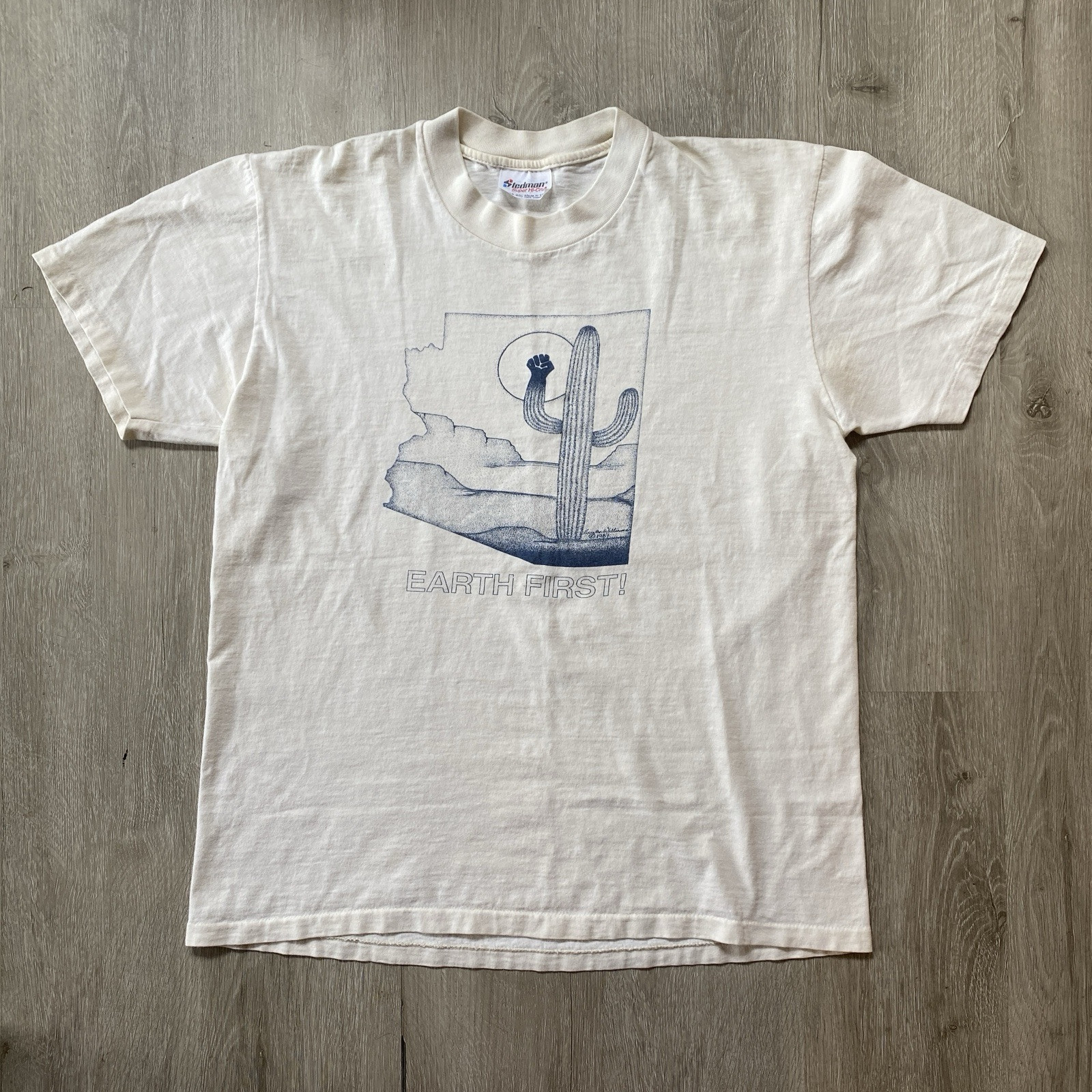 Vintage 80s EARTH FIRST! Tee Shirt Medium Radical Environmental Activism 1987 ✊