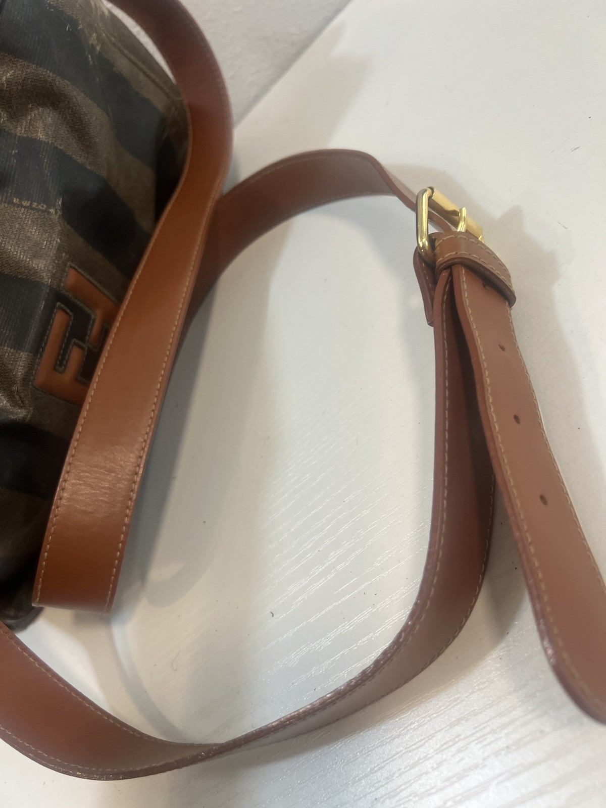 Fendi Bag Crossbody FF Logo Purse Brown Stripe Gold Buckle Zucca Long Man Camera