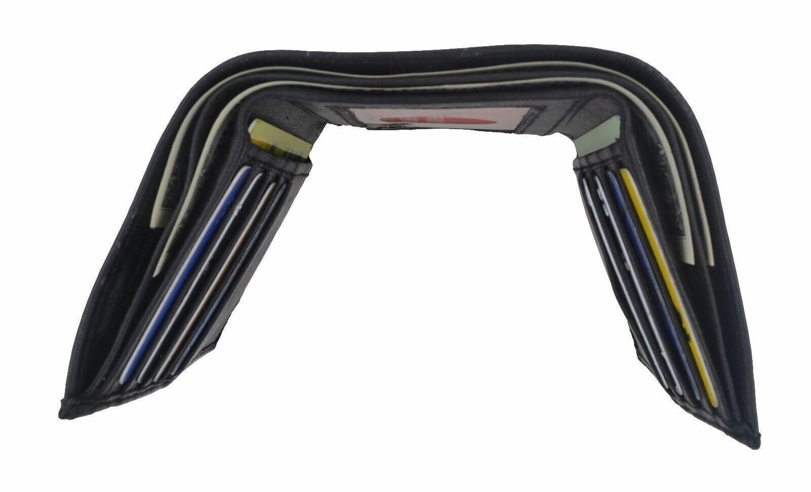 Men’s Genuine Leather Trifold Wallet Black Brown 8 Credit Card slots ID window