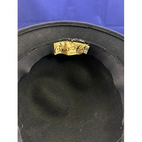 Vintage 40s 50s Best & Co NY Black Felt Hat Veil Feather Cocktail Hat