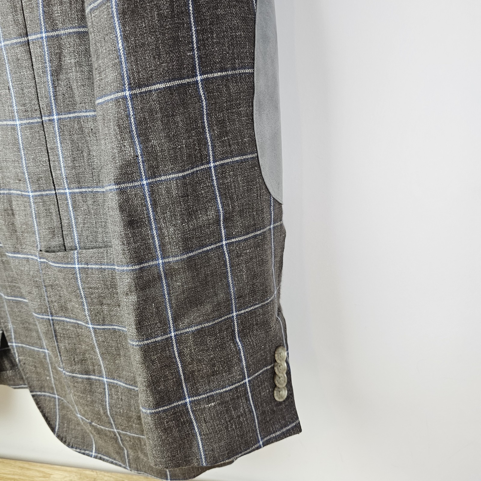 Kroon Blazer Jacket Linen Edge Mens 42L Windowpane Elbow Patches Unstructured