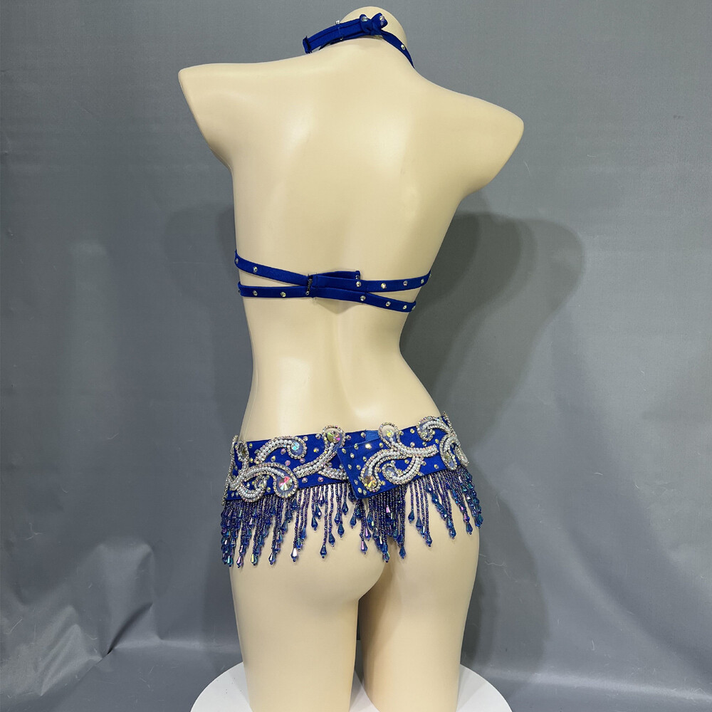Beaded Belly Dance Costume EDC Party Samba Carnival Outfit (Bra Belt) 7 Colors