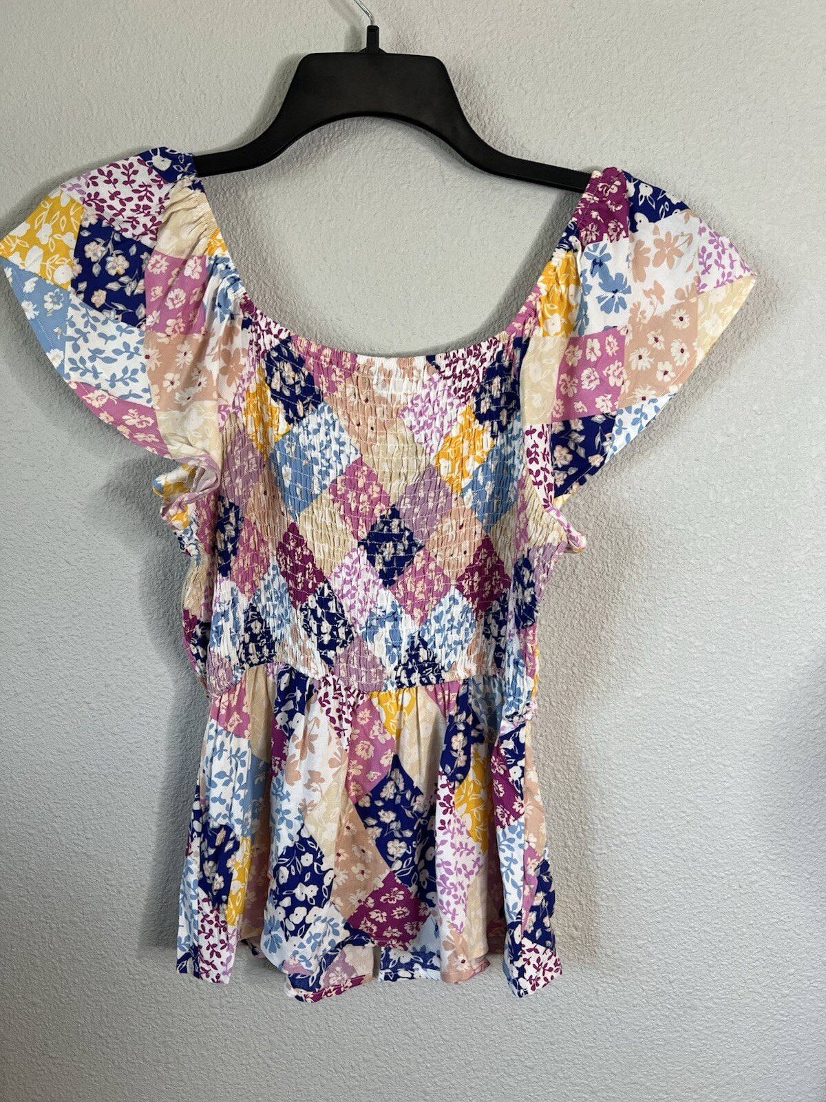 Boutique Andree By Unit Multicolor Patchwork Peplum Top Small NWT