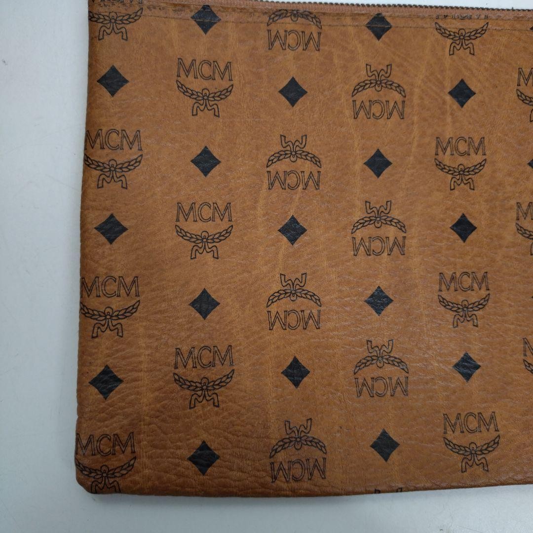 MCM Vintage Clutch Bag Pouch, Leather, 11.6×7.9 inches Used