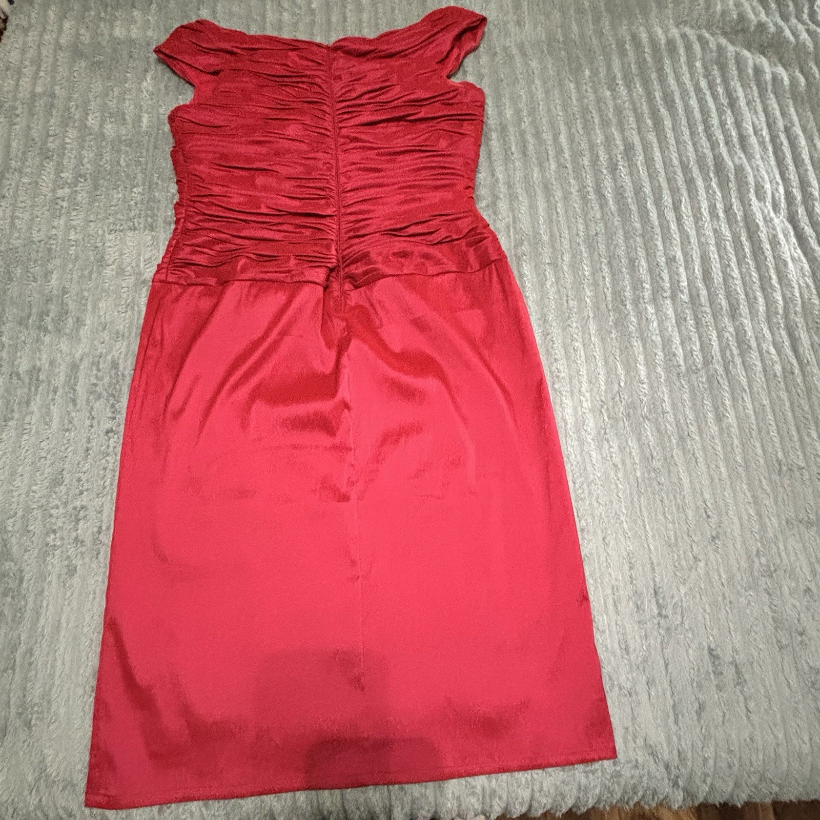 Tadashi Collection Red Satin Ruched Pleated Fit & Flare Midi Dress 16