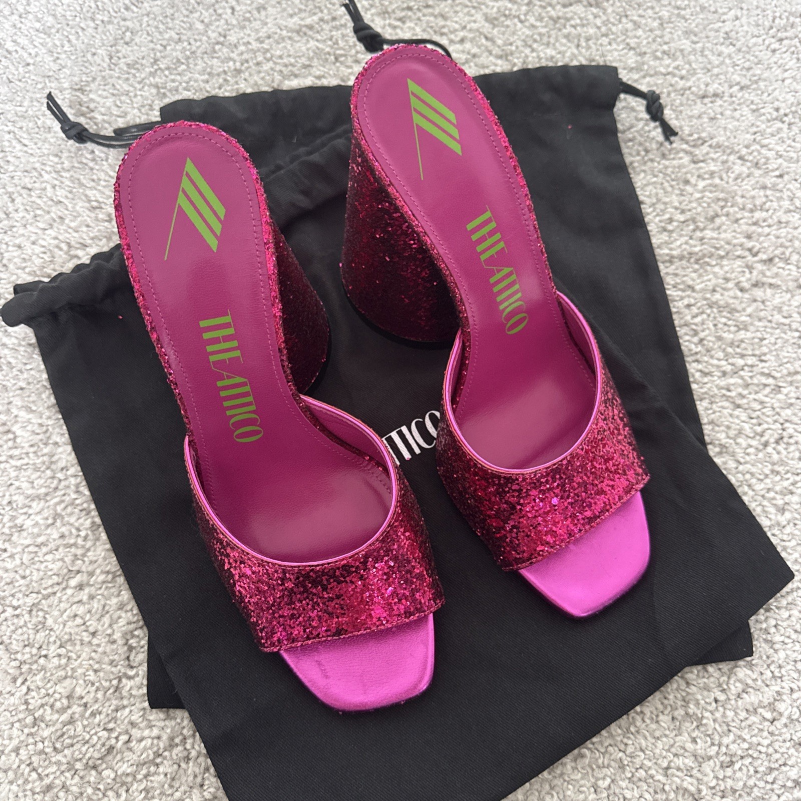 NWT The Attico Devon 115 mm Glitter Mules Pink Eur Size 37 US Size 6.5/7