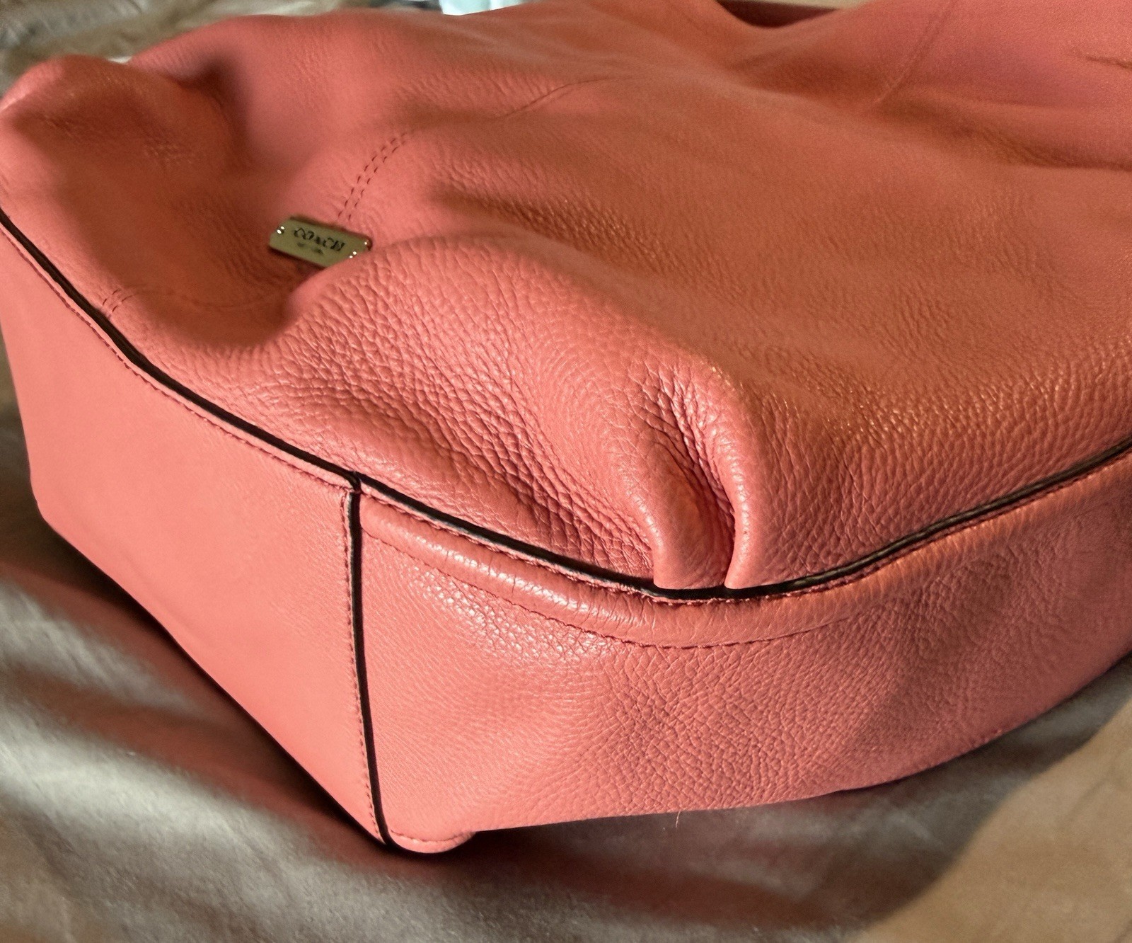 Authentic Coach Avery Pebbled Leather Hobo Bag, F23309, Coral/Sienna, Pre-Owned