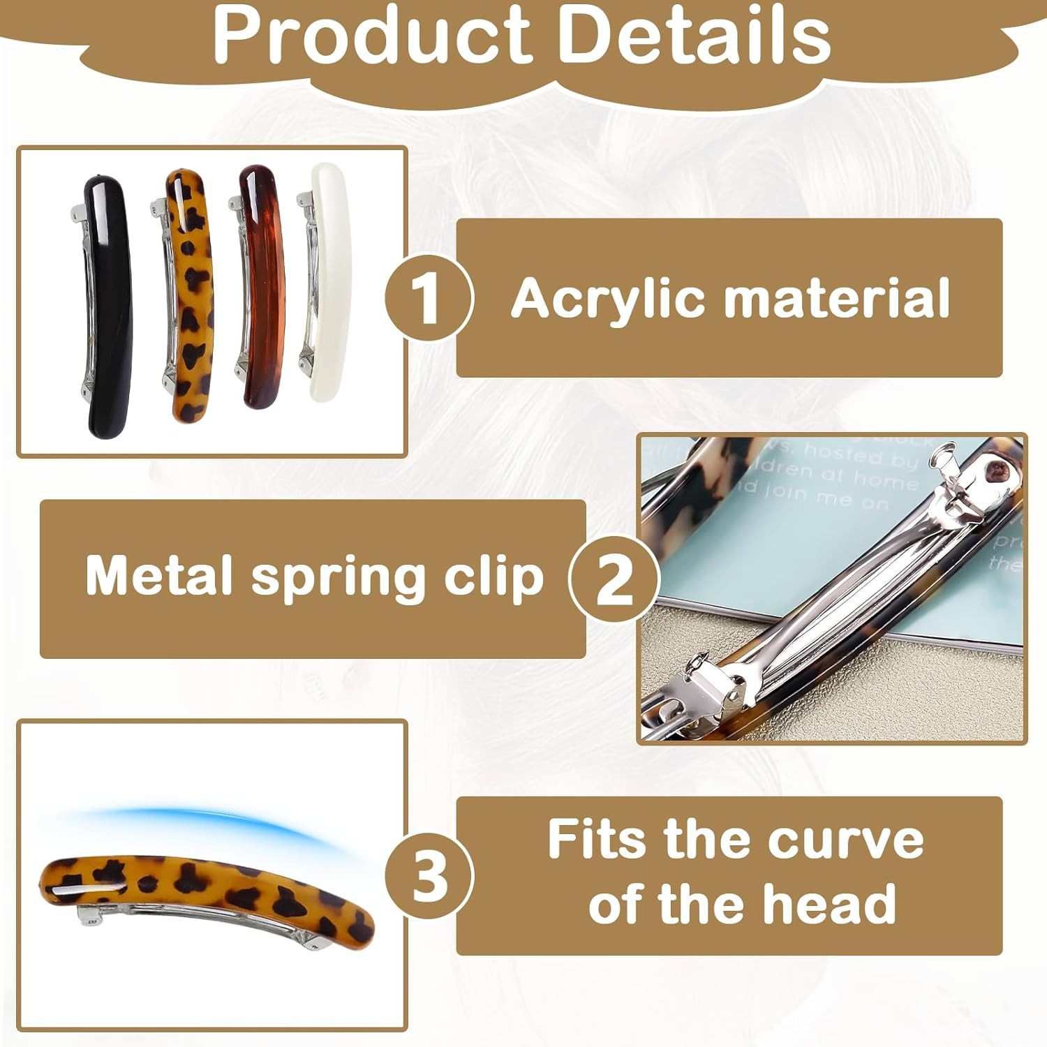 Tortoise Shell Barrettes – 4-Pack French Hair Barrettes for Women Fine Hair, Sty