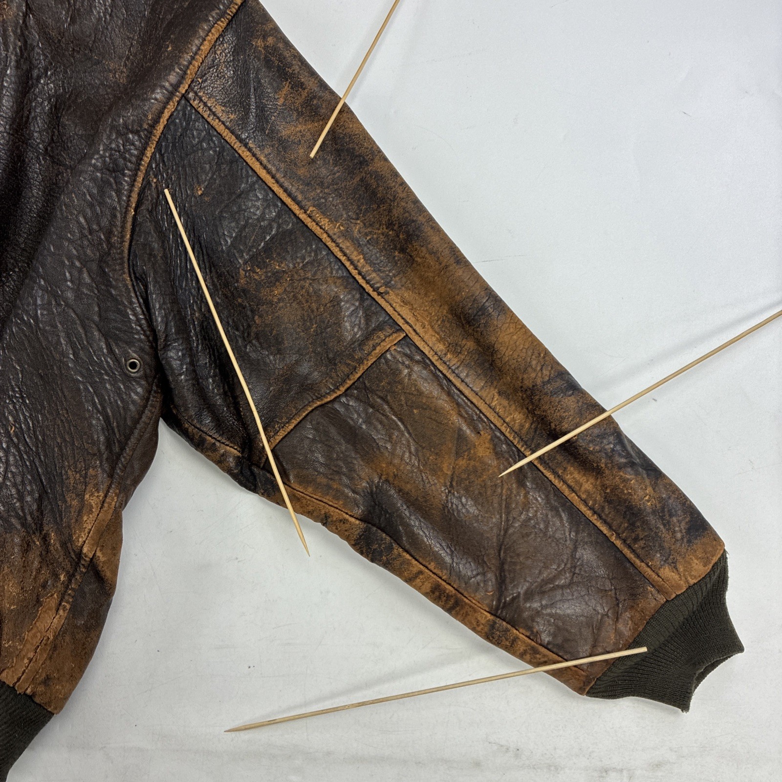 Vintage Avirex Leather Flight Bomber Jacket Size XL Brown Distressed