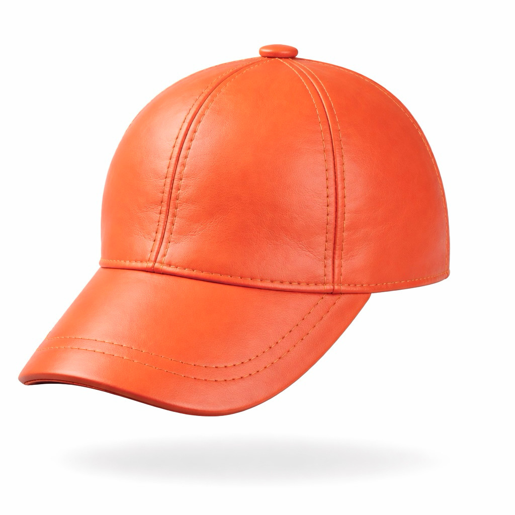 Leather Baseball Cap Hat – 100% Genuine Orange Leather Hat, Limited Edition