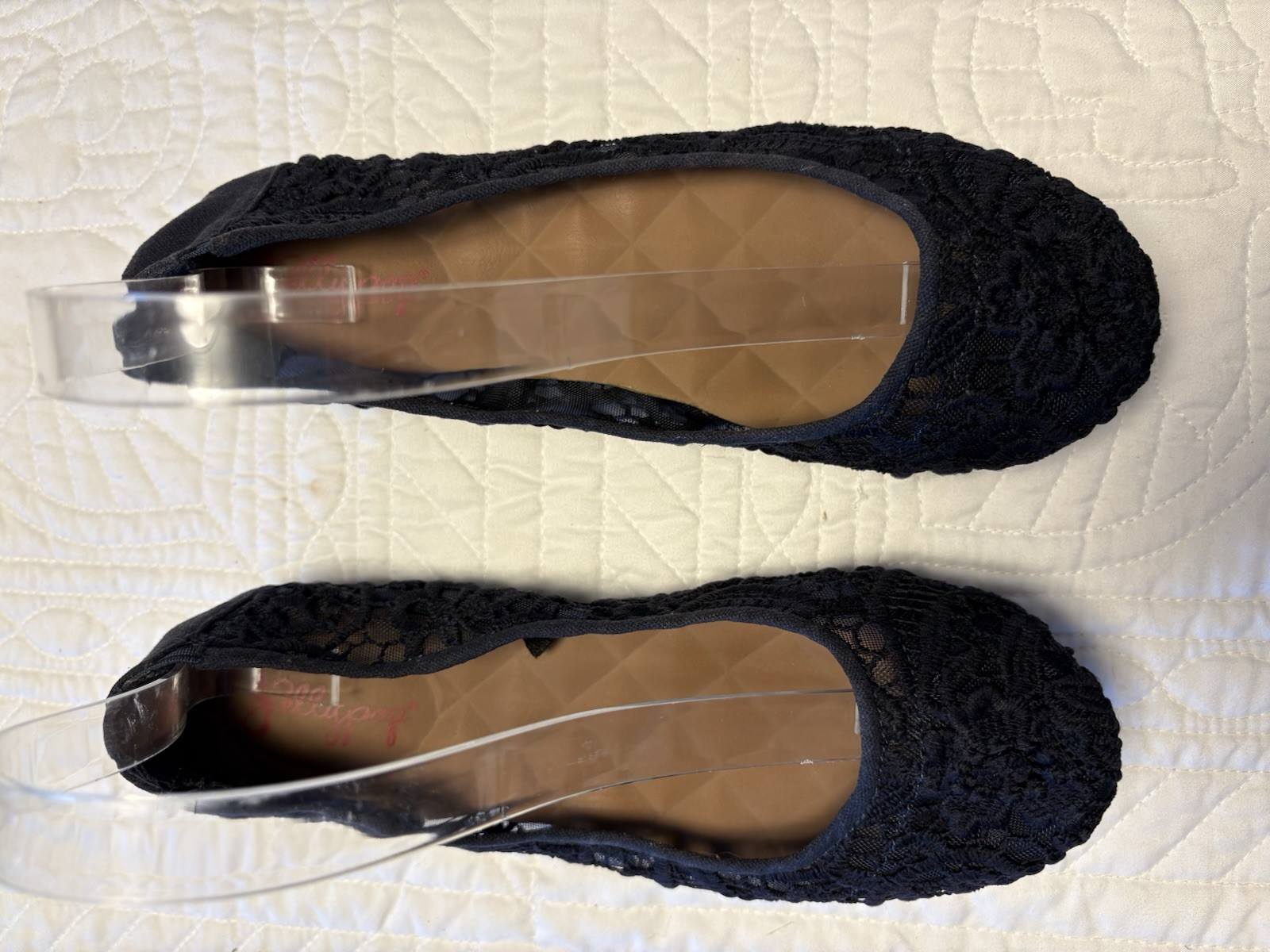 Jellypop Memory Foam Womens sz 7.5 Black Crochet Lace Slip On Ballet Flats #39