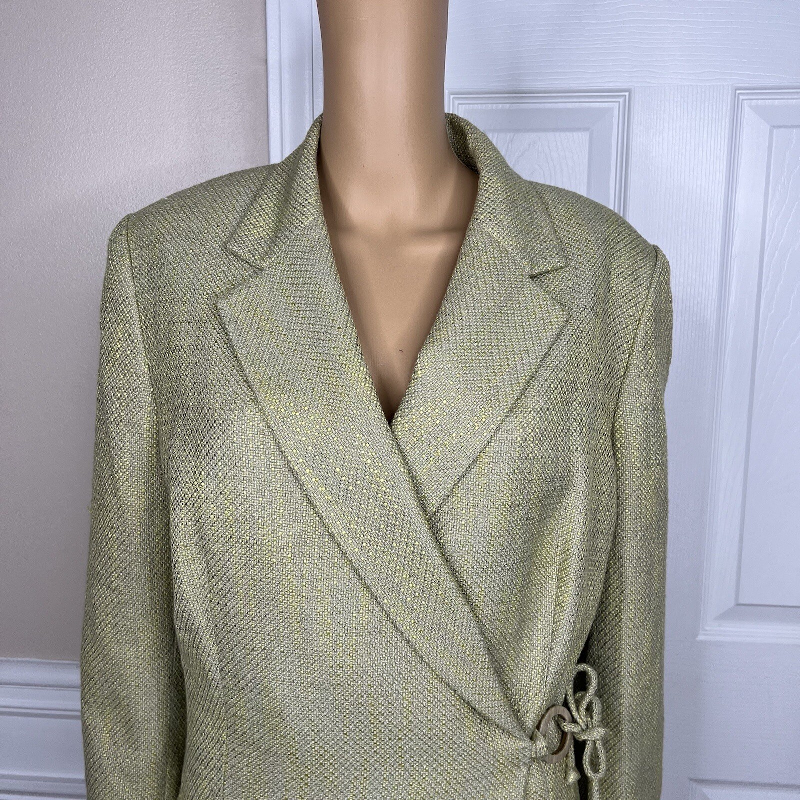 Kasper Women Polyester Rayon Skirt Suit 16 Green Ruffle Lined Wrap Belted 2PC