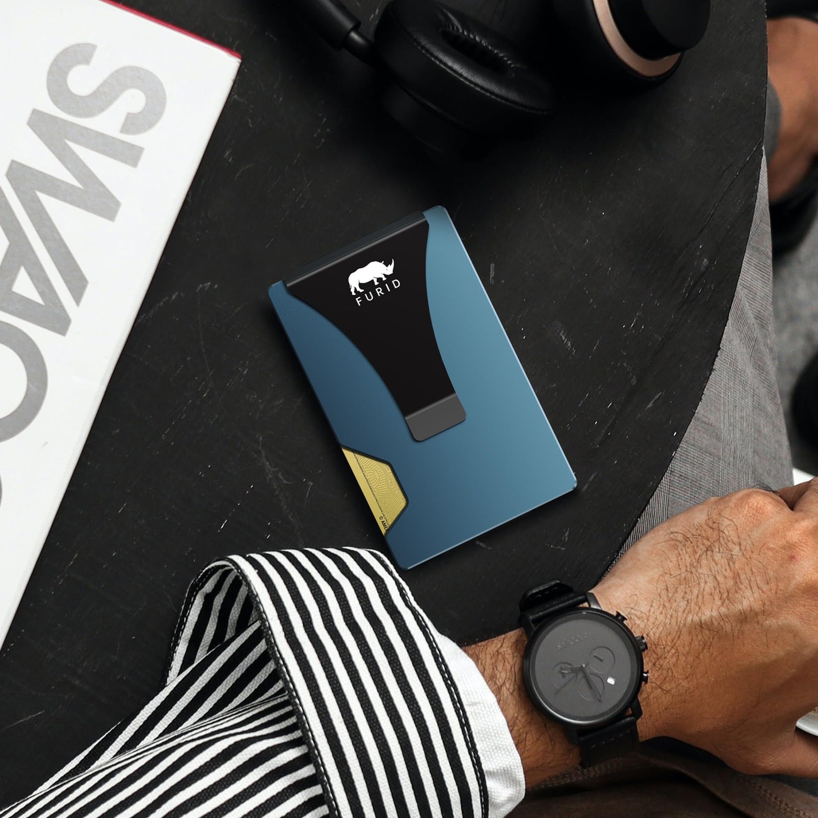 Minimalist Card Wallet for Men Slim: Rfid Metal Standard, Aluminum Slate