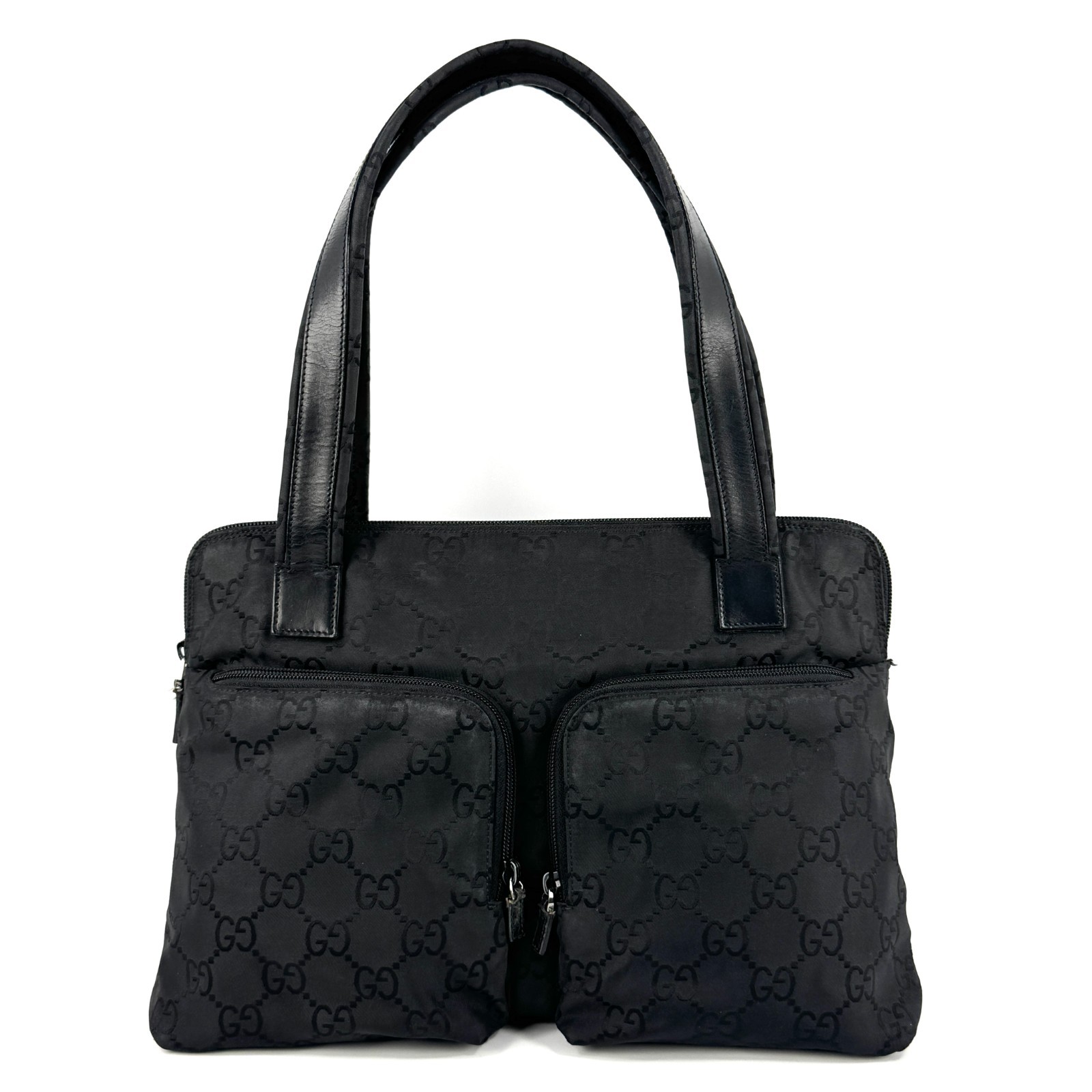 GUCCI Shoulder Bag GG Black Nylon Authentic From Japan