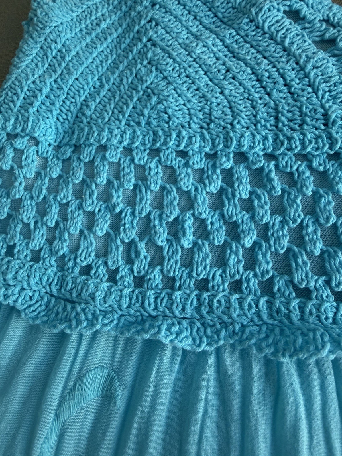 Crochet blue beaded fit and flare summer dress size M/L In great condition