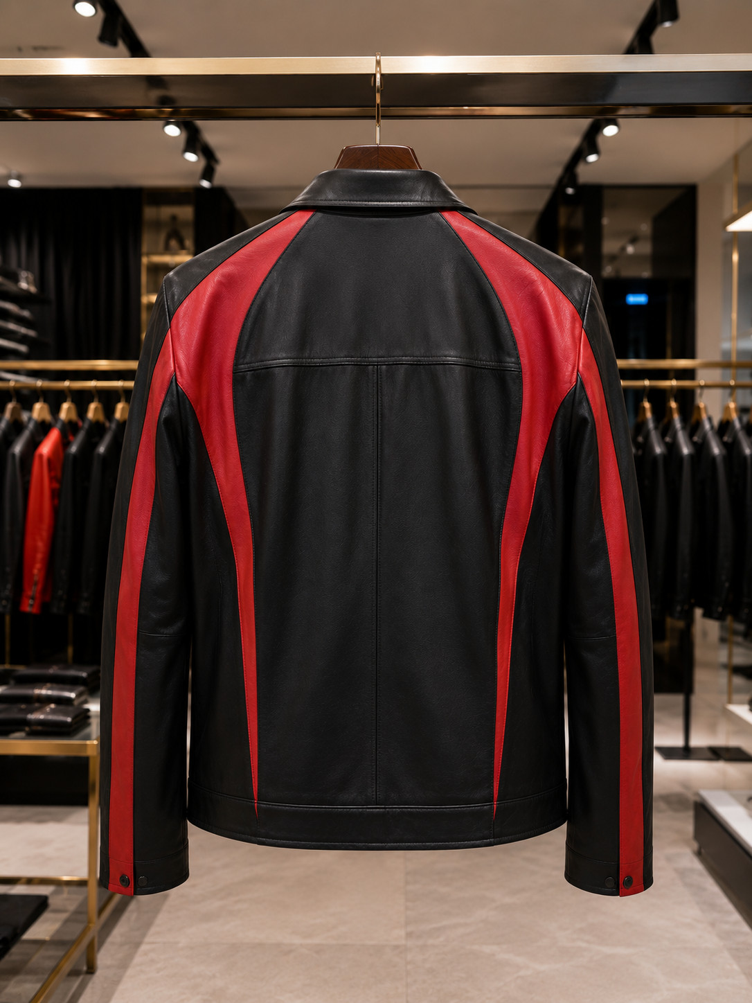 Men’s Red & Black Leather Biker Jacket – Retro Moto Racing Style Coat