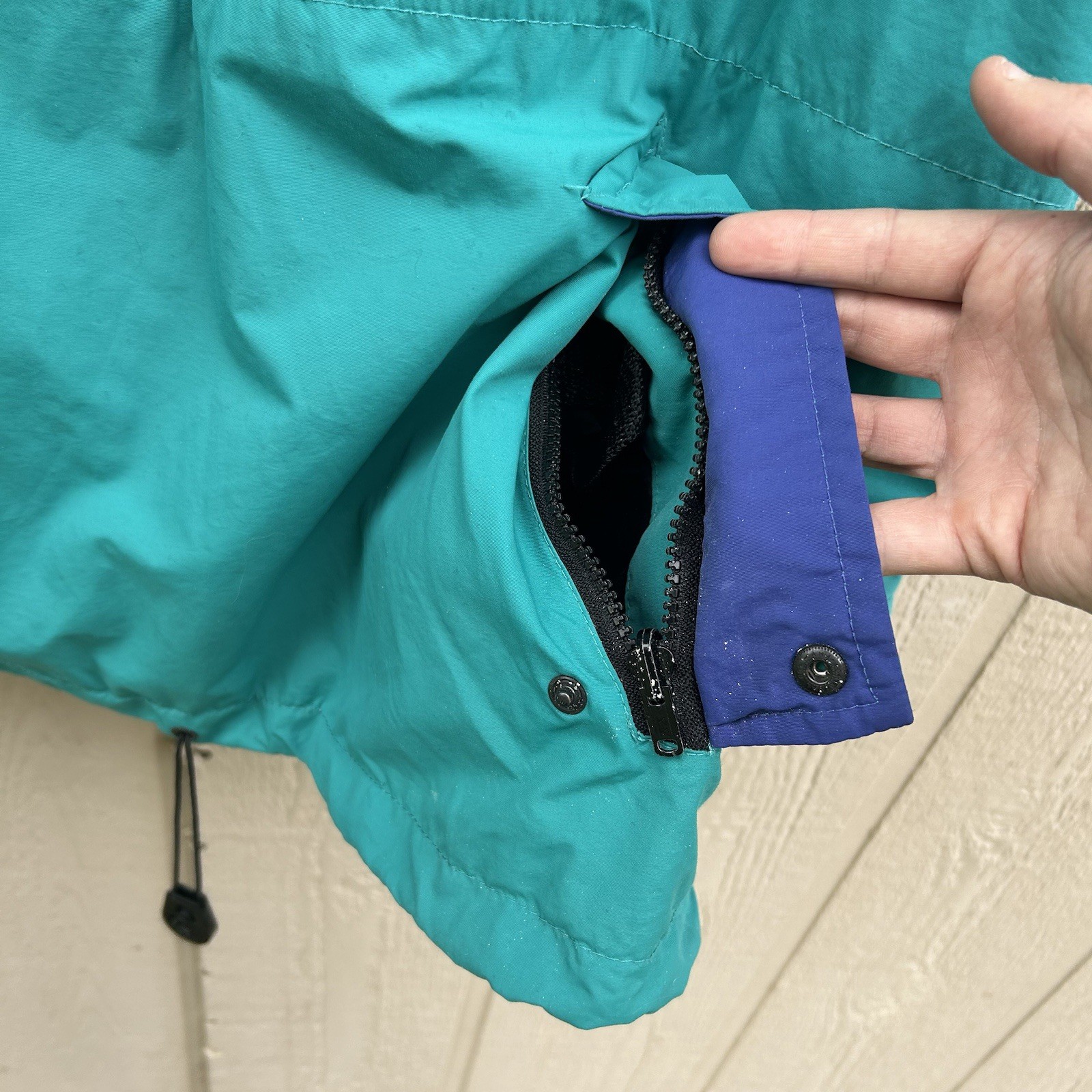 Vintage 90s Eddie Bauer Pullover Anorak Jacket Mens Large Teal Color Block