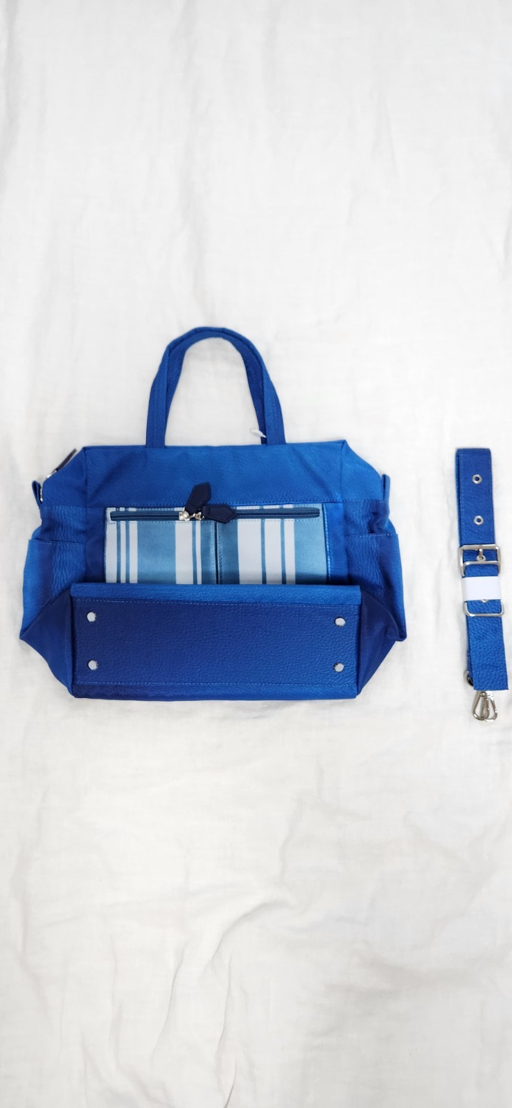 Women’s Blue Stripe Crossbody Bag Top Handle Shoulder Tote Purse Travel New