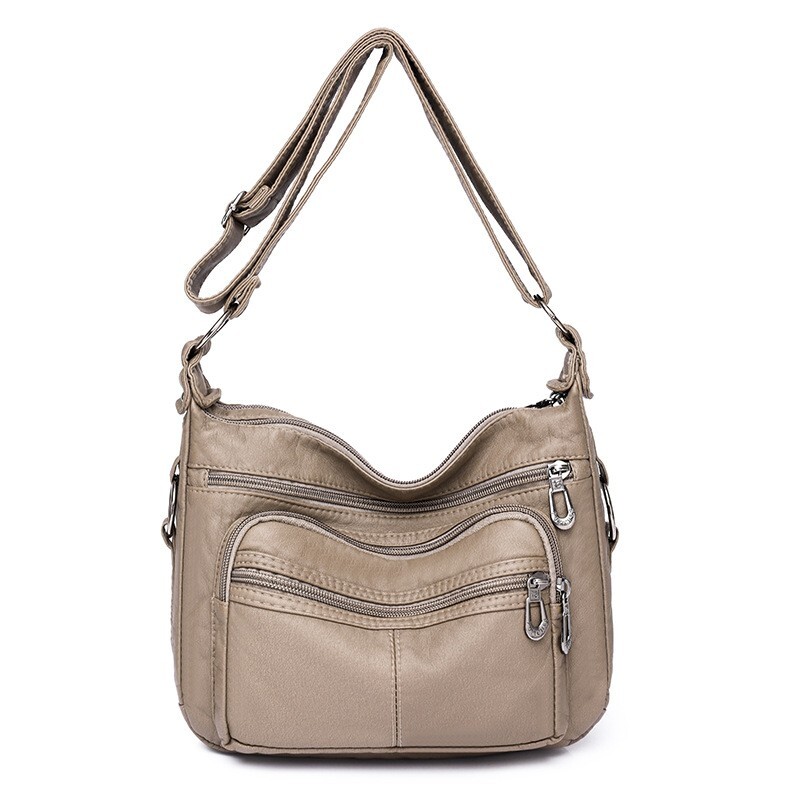 Women’s Leather Organizer Purse Shoulder Bag Multiple Pockets Cross Body Handbag