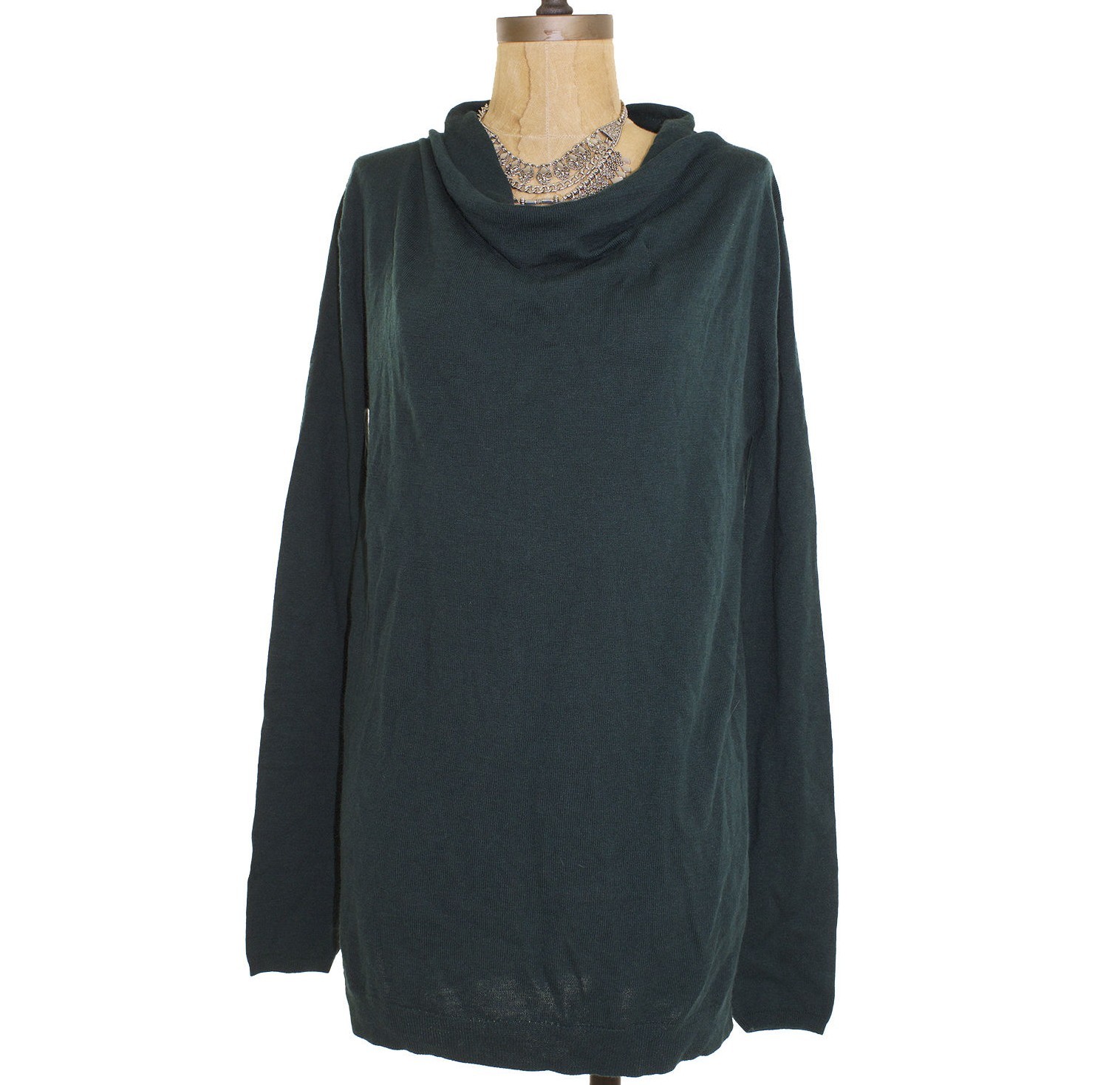 Trouve Nordstrom Tunic Sweater Top L Cowl Neck Angora Blend Green Cozy B42