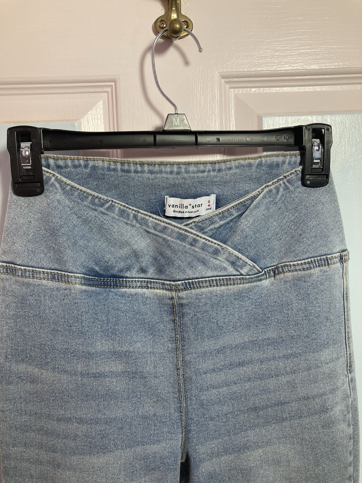 Vanilla Star Women’s Light Wash Blue Solid Flared Denim Jeans Size S Vintage