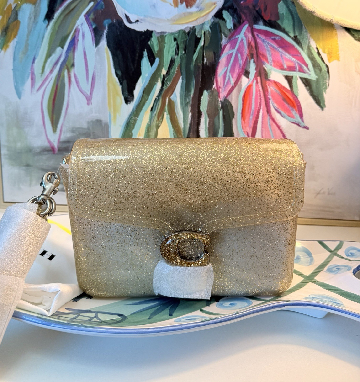 New 100% Authentic Coach Jelly Tabby Glittery Gold From the Runway Made In Italy