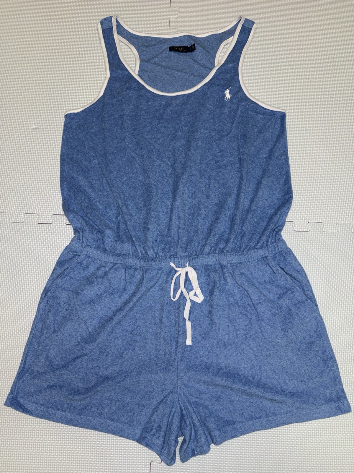 Polo Ralph Lauren Women’s Terry Romper Blue With White Size XL NWOT Free Ship