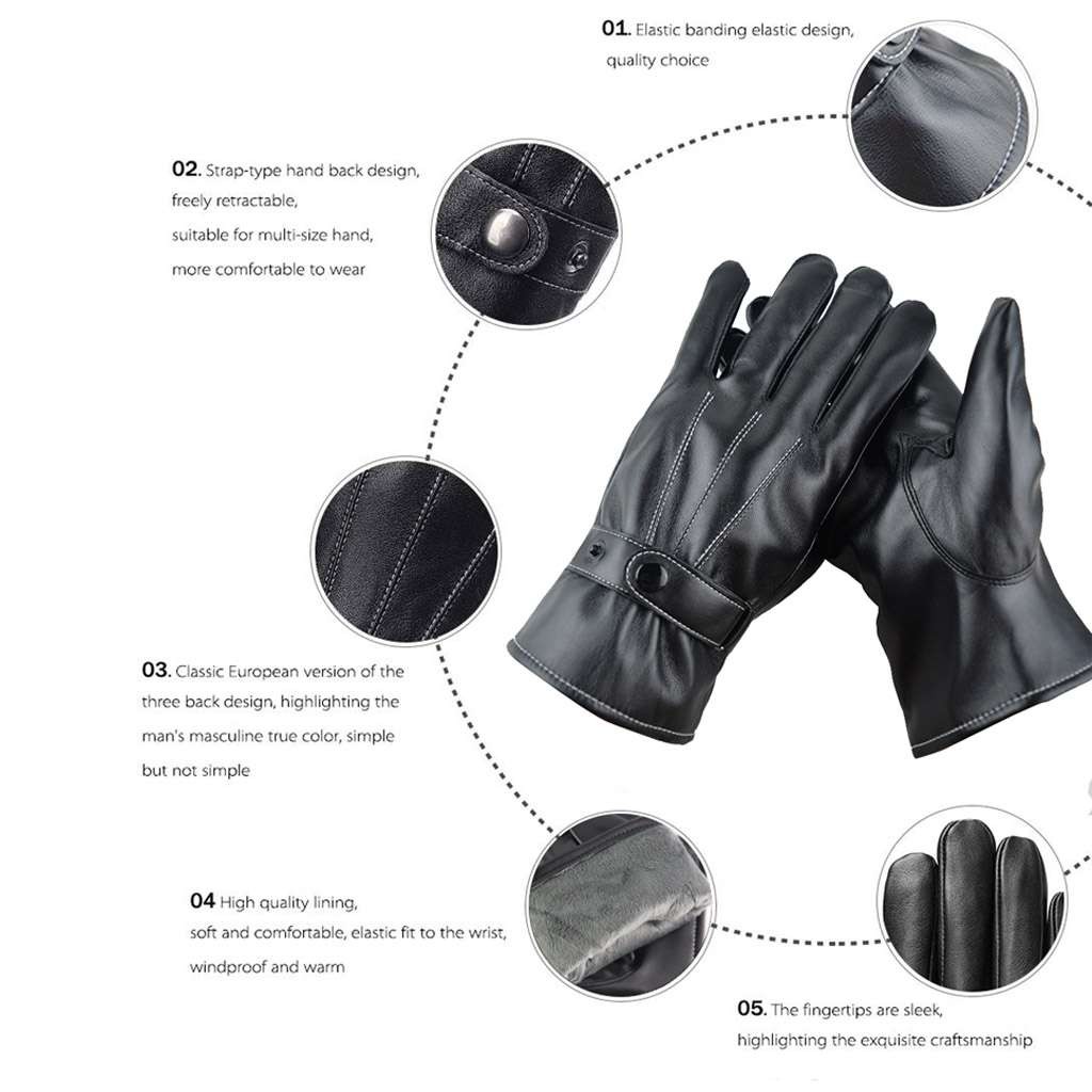 Driving Gloves Car Motorcycle Biker Leather Police Driver Fleece Lined Gloves