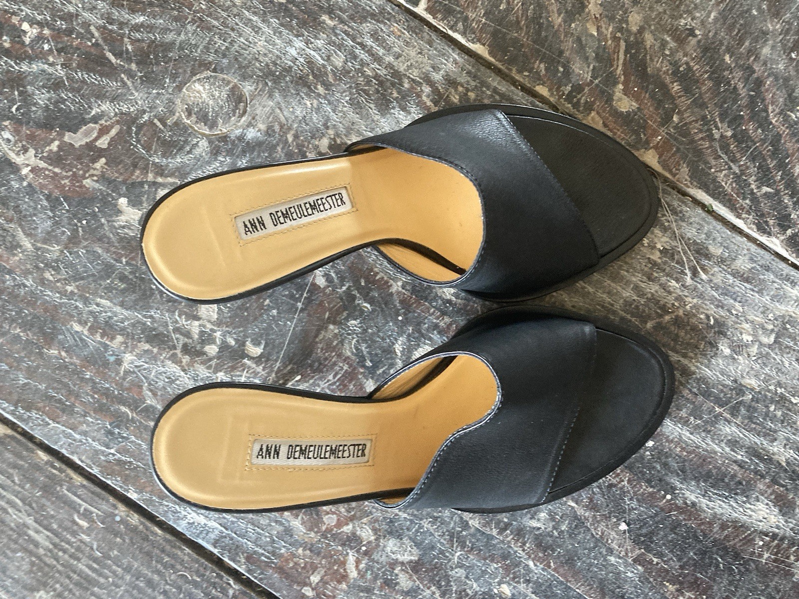 Black Leather Heeled Mules Slides New With Box and dust bag 37 EU 7 US Women’s