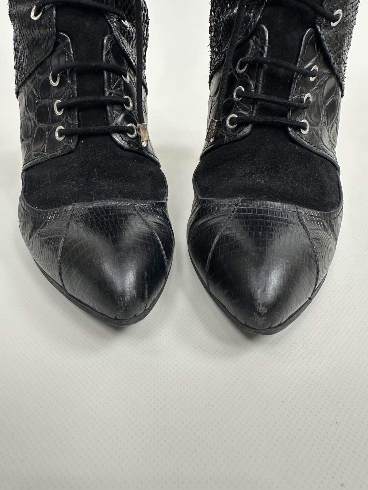 Cesare Paciotti Women’s Black Leather Boots Size 40 EU Lace Up Stiletto Heel