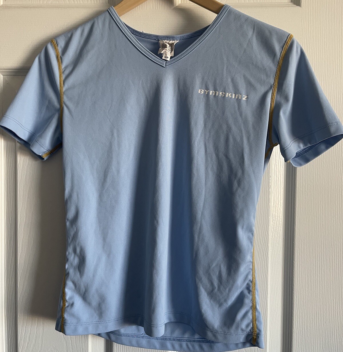 Gym SkinZ Sportswear Top Women S Triathalon Short Sleeve V-neck Lt Blue I Train